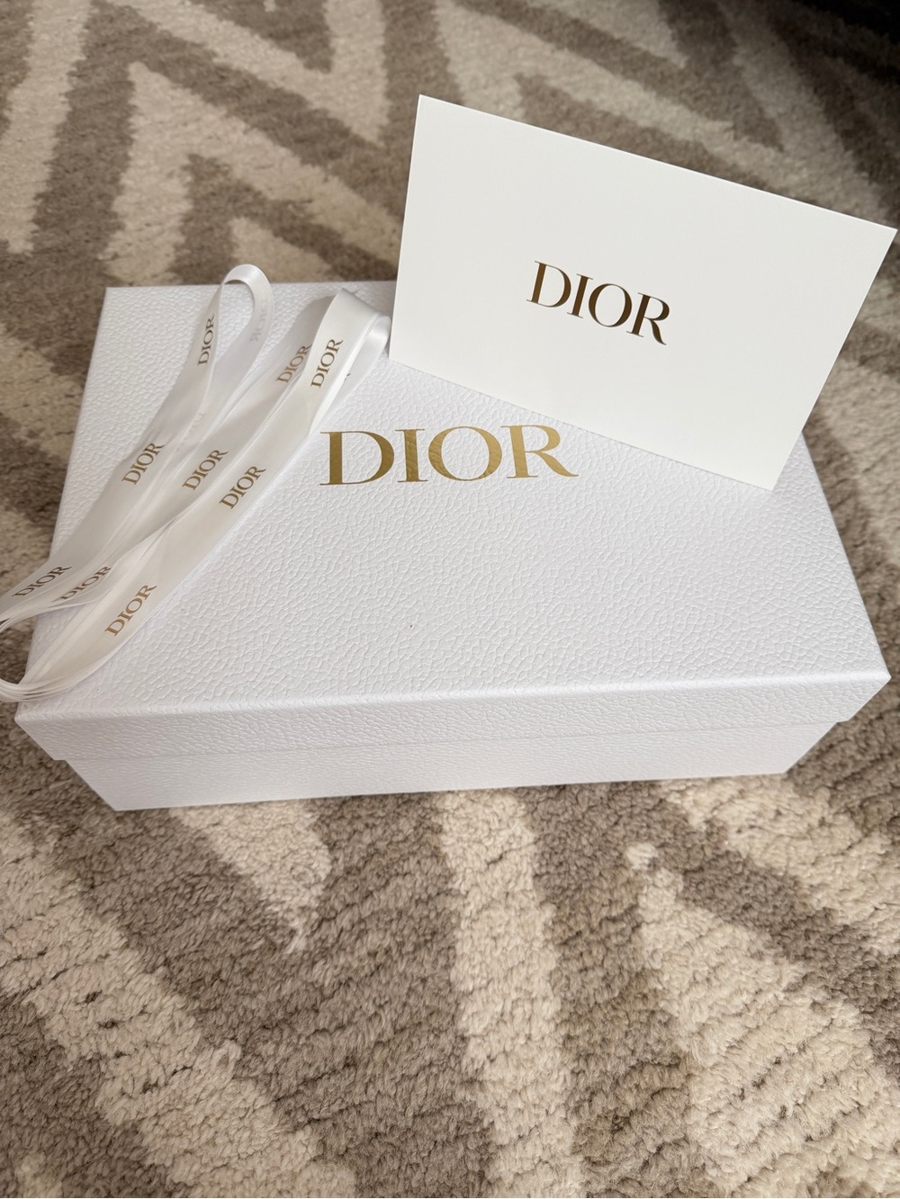 Dior White Box with Gold Logo and Ribbon